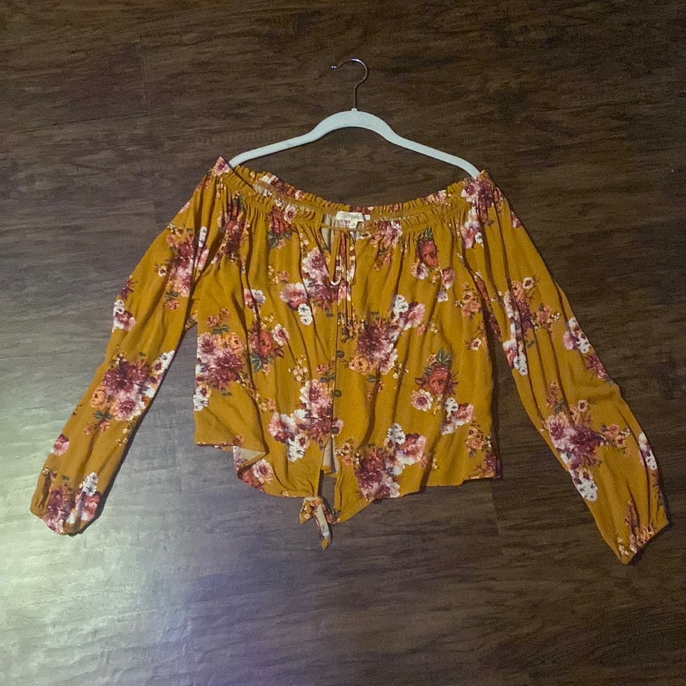 off the shoulder floral shirt